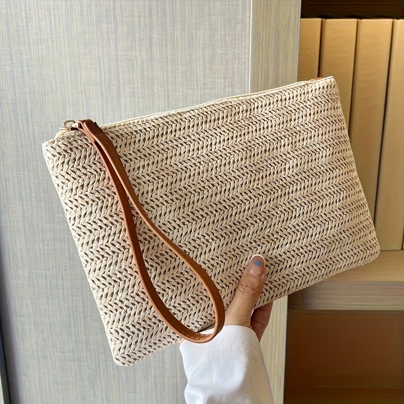 Bolso de mano tejido de paja n - Wristlet Wallet Zipper reseña y precio